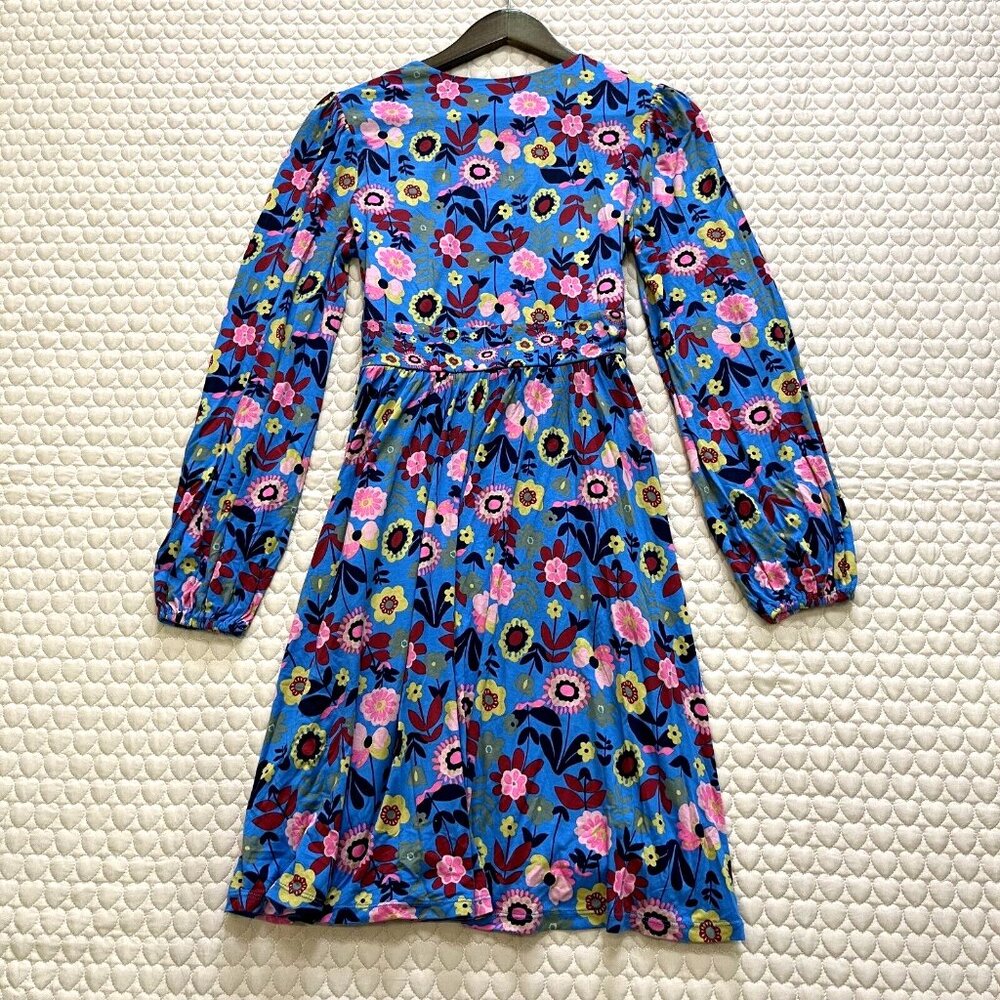 NWOT Boden Jersey Mini Tea Dress Long Moroccan Blue Flora Bloom Size 6L - Picture 8 of 10